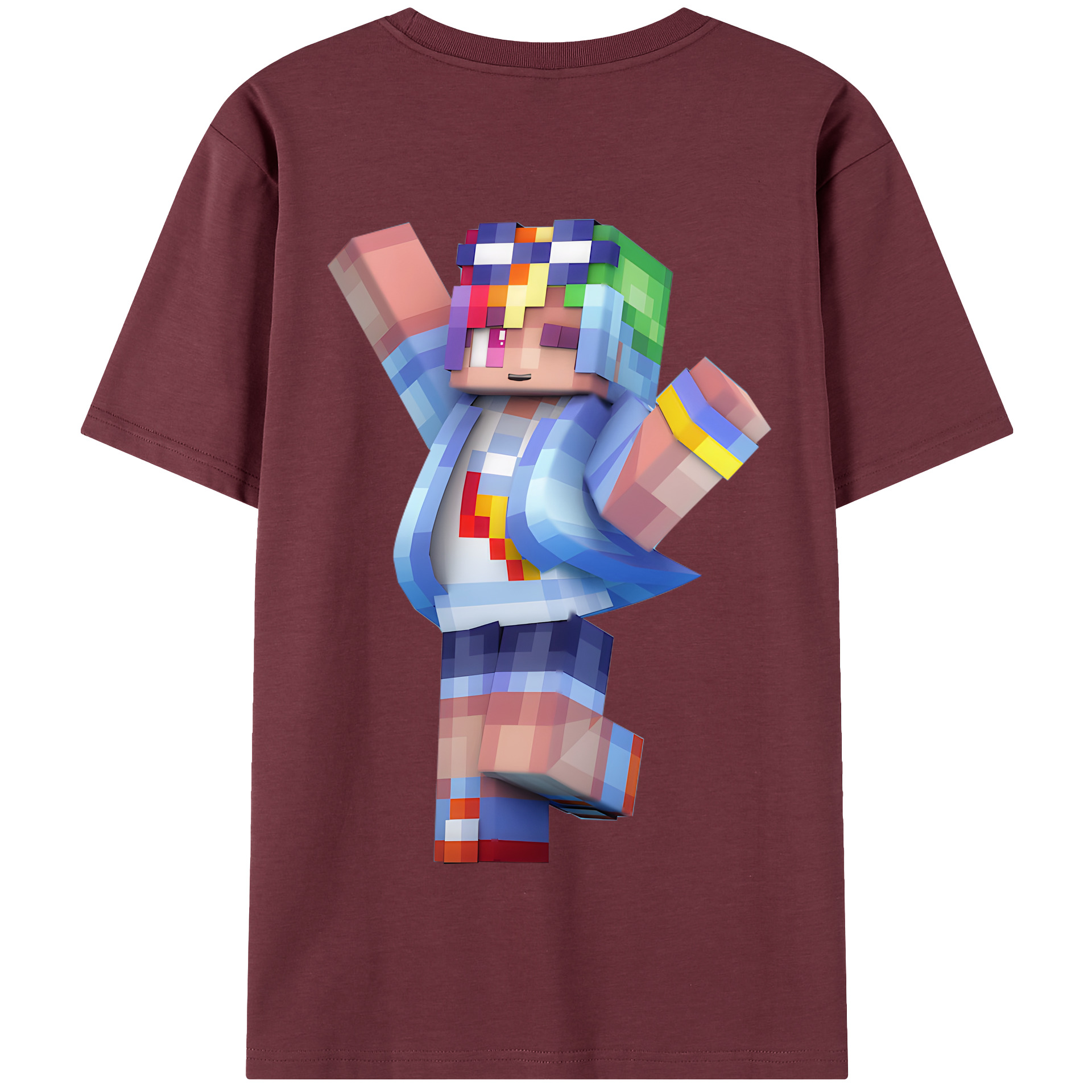 （画像用） マインクラフト ブロックの世界 Minecraft MC Block world 綿100％半袖Tシャツ（背面プリント）